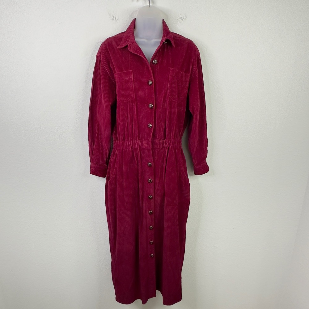 Vintage FADS Dress Womens‎ 12P Burgundy Button Corduroy 80s 90s Cottagecore